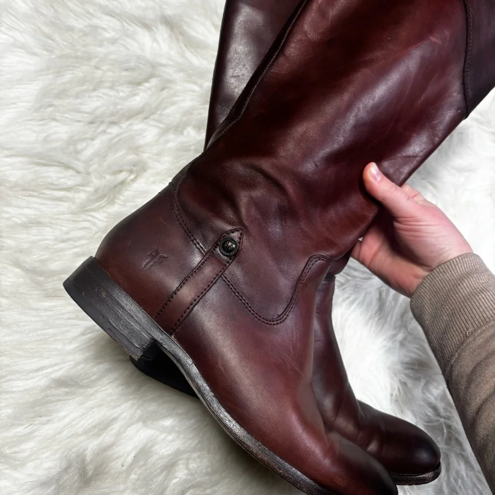 Frye “Melissa Tab” Tall Riding Boots in Cognac/Redwood size Women’s 7.5